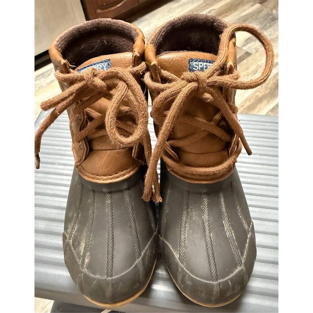 Sperry Port Duck Boot Unisex Kids Boots Brown Lace-Up Rain Snow Size 9M